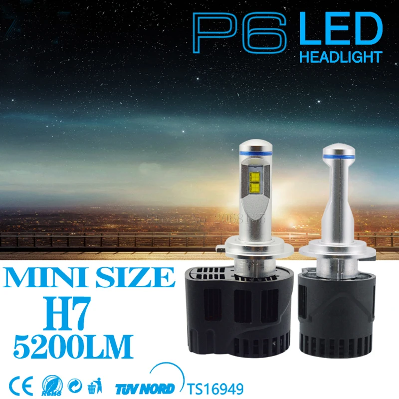 

Hot selling P6 H7 LED CANBUS Car Headlight bulbs 5200LM 55W 6000K Luxeon MZ Car LED Chip Lamp