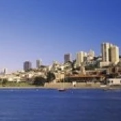 Sea with a city in the background  Coit Tower  Ghirardelli Square  San Francisco  California  USA Poster Print (18 x 6)
