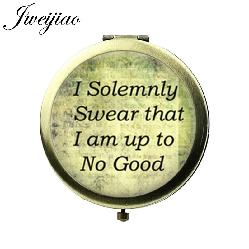 JWEIJIAO I Solemnly swear that Phrase Quote Vintage Pocket Mirror Printed Glass Cabochon Bronze Metal Round Floding Double Sides | Красота и