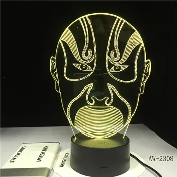 

Peking Opera Male Face Image Book Touchment Control Color 3D Night Lamp Desk Light Colorful LED 3D Vision Night Light AW-2308