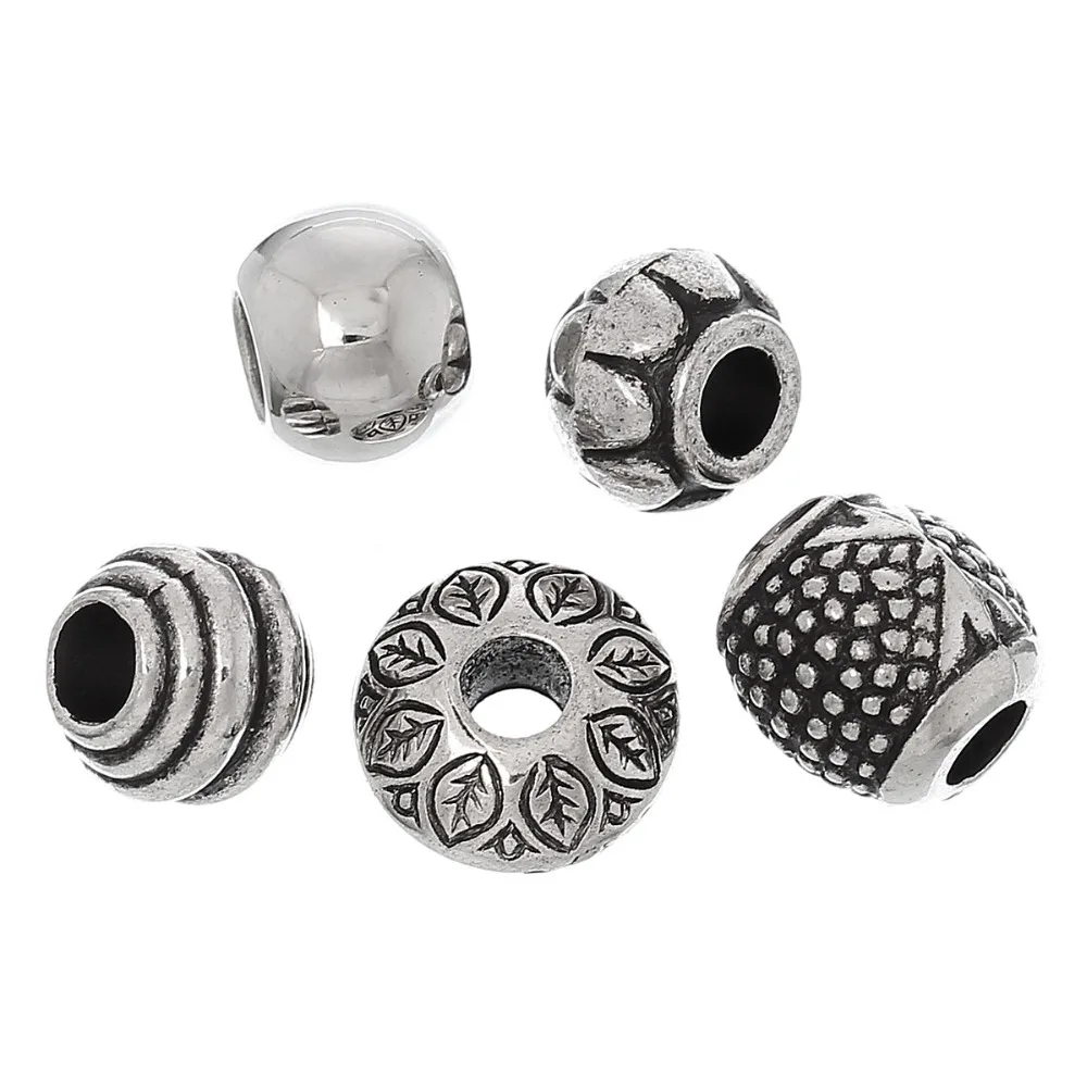 

DoreenBeads 50PCs Mixed Antique Silver Color Acrylic Beads Spacers Beads Fit European Charm Jewelry Findings DIY Accessrioes