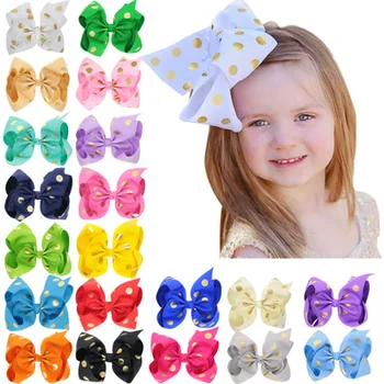 

10pc/lot2018 New hot 7" Bronzing Dot Print JO JO Bow Hair Clips Grosgrain Ribbon polka dot Bows Bowknot Barrettes with clip