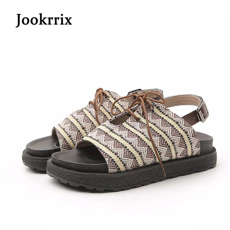 

Jookrrix 2018 Summer Fashion Lady Gladiator Sandals Cross-tied Platform Shos Back Strap Shoes Women Open Toe Apricot All Match