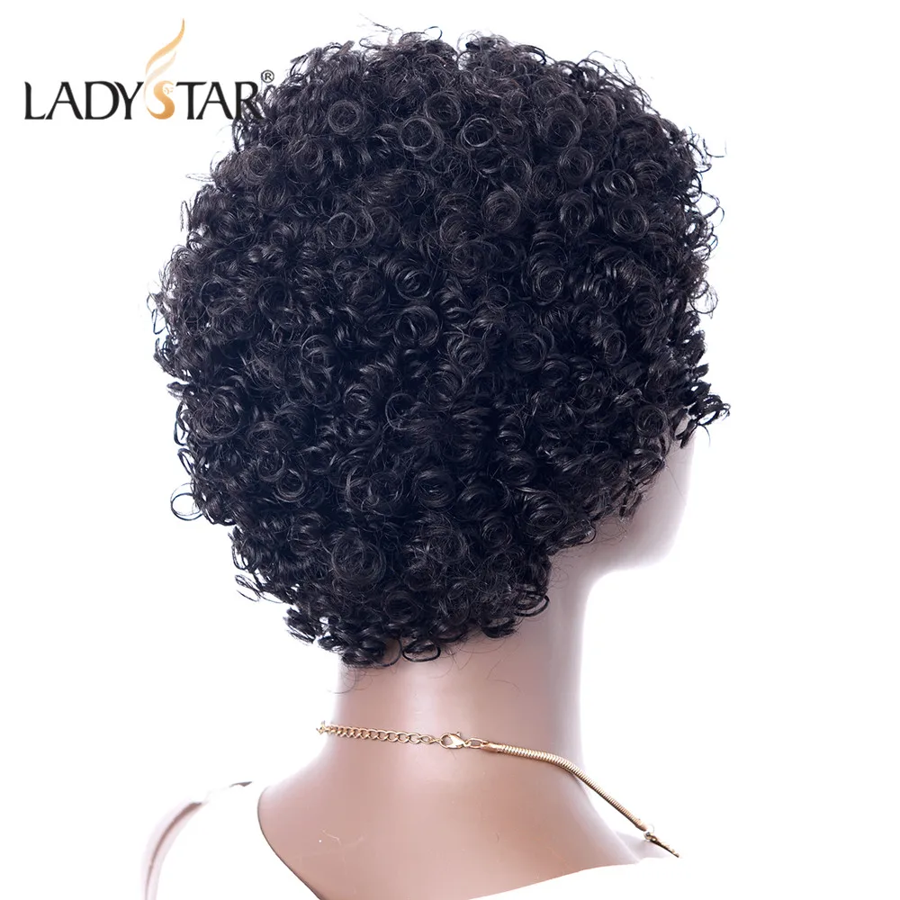 LADYSTAR Short Bob Wigs For Black Women Remy Afro Curly Human Hair Wig 4inch Human Hair Machine Made Curly Remy Hair Wigs