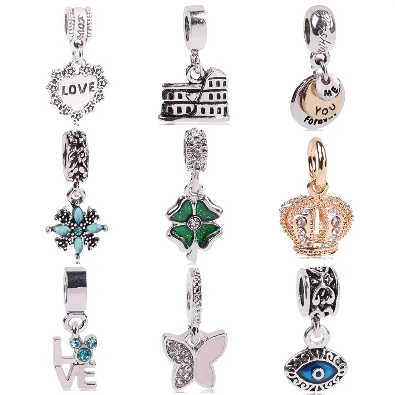 

AIFEILI New Silver Color Bead Charm Clover Butterfly Family Eye Ship Pendant Charms For Pandora Bracelets Women DIY Fashion