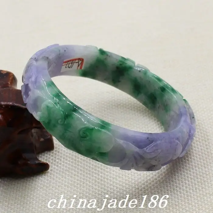 

62mm Chinese Hand-carved Lavender Purple Green stoneite stone Bracelet Bangle 1672