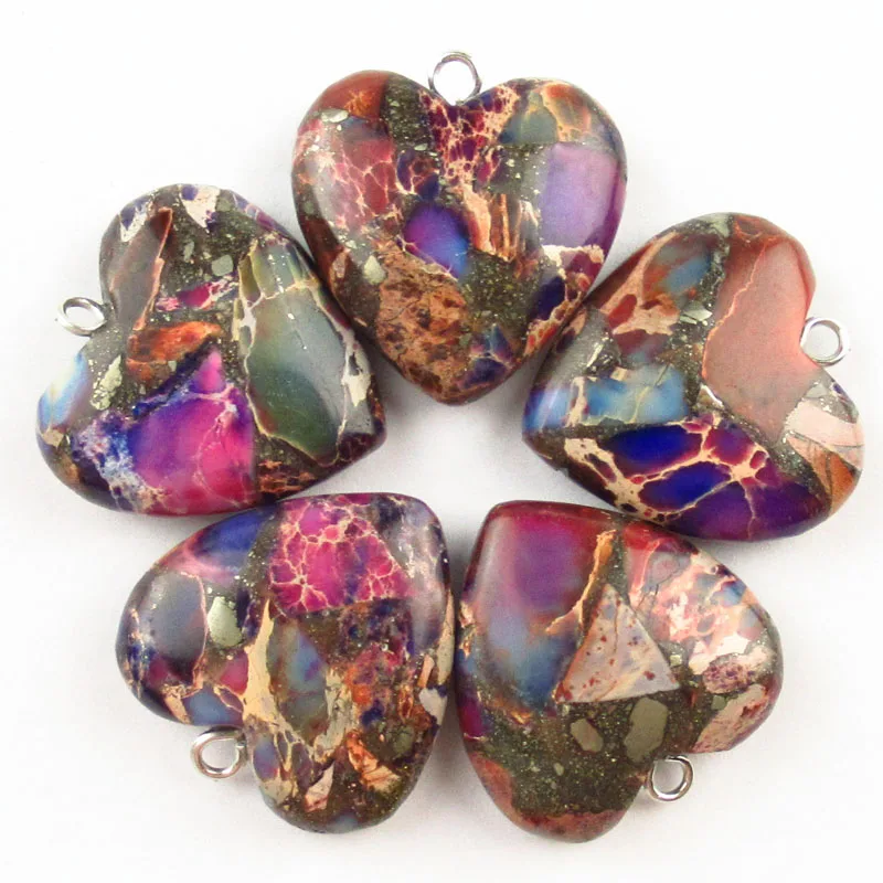 

6Pcs Purple Sea Sediment Jaspers & Pyrite Heart 20x20x7mm Pendant Bead Free Shipping Fashion Jewelry Ca181024(Send Randomly)