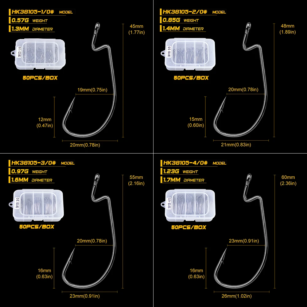 50 шт. джиг большой крючок рыболовный крючок черный рыболовный крючок Размер 1/0-5/0 с пластиковой коробкой
