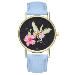 Высококачественная брендовая Новинка выгодная T35 цветок гибискуса кожаный ремешок кварцевые женские часы модные популярные красивые