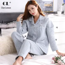 CherLemon зимняя женская толстая комбинированная хлопковая Домашняя одежда, Женский Теплый пижамный комплект для отдыха, повседневная одежда для сна с длинным рукавом и цветочным рисунком