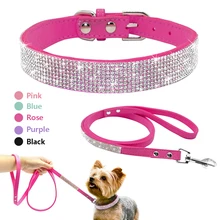 Didog замшевый кожаный ошейник для щенка набор поводков регулируемые Ошейники со стразами для кошек поводки для маленьких средних домашних животных XS S M