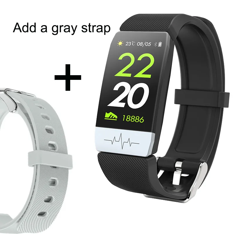 Smart band High-end Fitness Tracker ECG PPG Blood Pressure Waterproof Heart Rate Monitor Smart Weather Forecast Smart Bracelet - Color: Add a gray strap