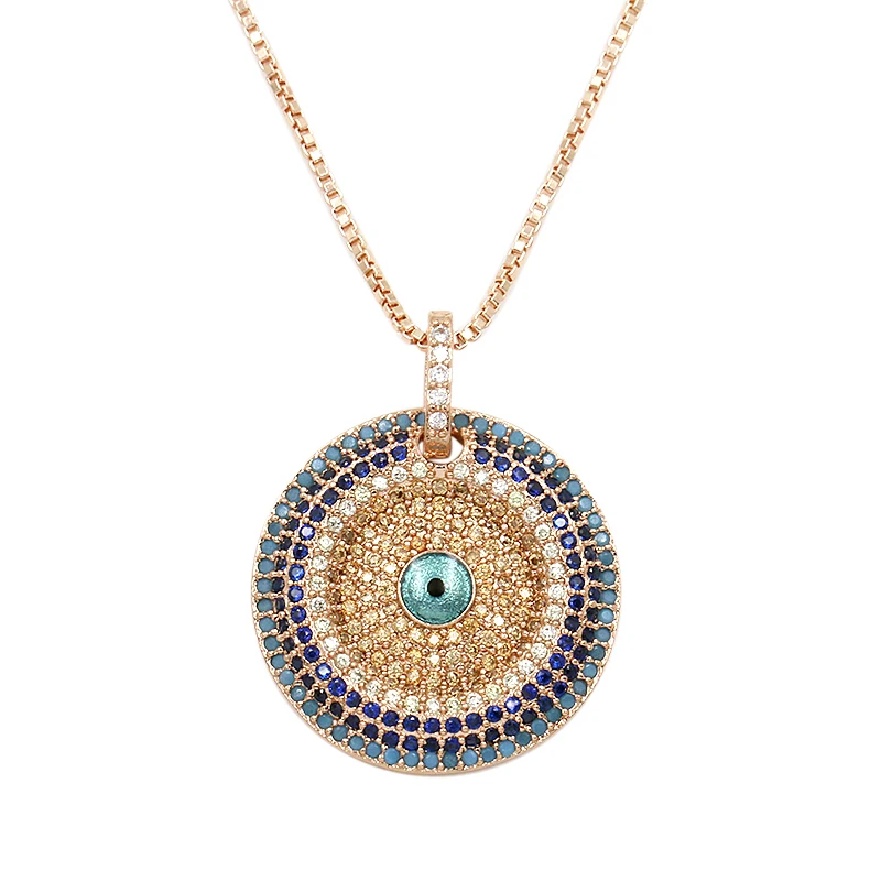 WEIMANJINGDIAN Neue Ankunft Zirkonia Micro Pflastern Runde CZ Zirkon Evil Eye Anhänger Halskette für Frauen oder Party
