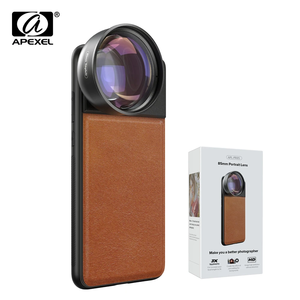 

APEXEL Optic Pro Lens, 85mm 3X HD Telephoto Lens professional portrait Lens, No Dark Circle for Samsung huawei Xiaomi cellphone