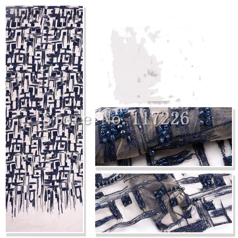 

Dark blue fashionable flowers beaded African Tulle embroidered Lace Fabric African net Lace Fabric JRB-191211 for wedding dress