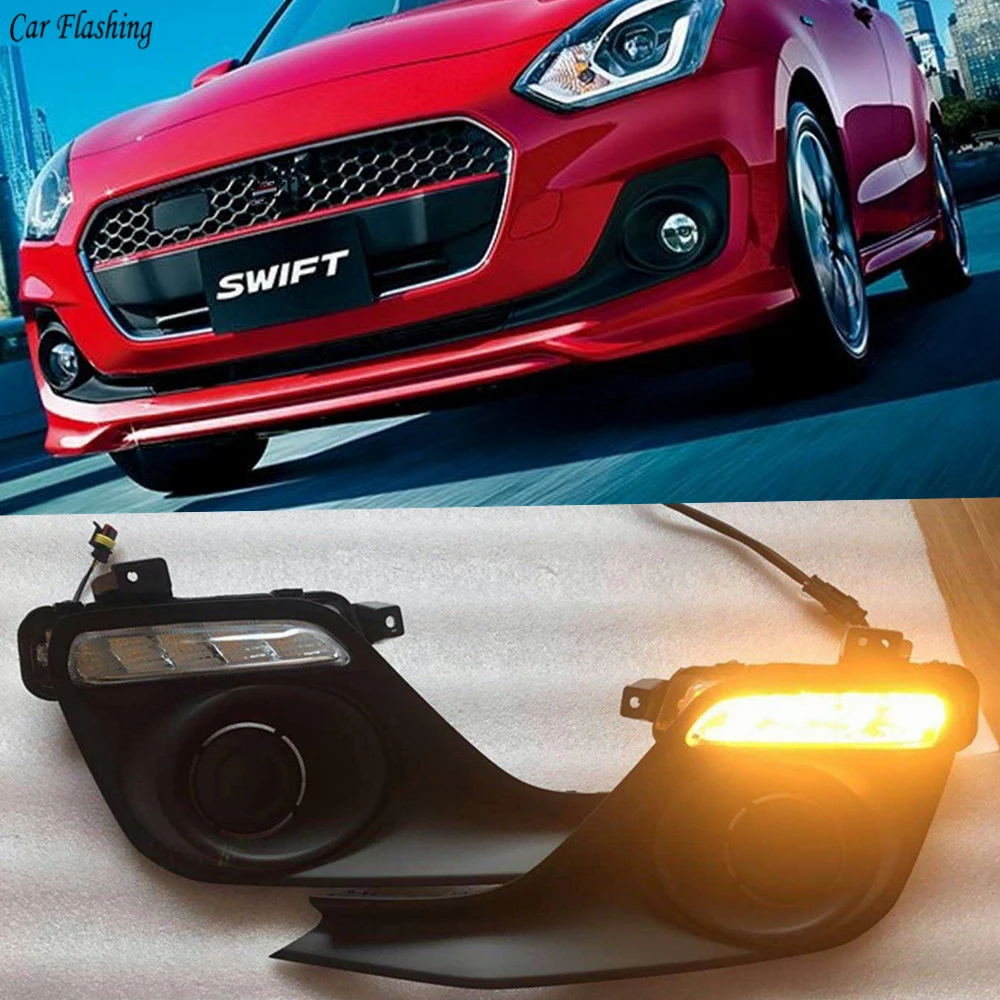 

Car Flashing 2PCS LED DRL Daytime Running Light Daylight yellow Signal lamp car-Styling lights For Suzuki Swift 2017 2018 2019