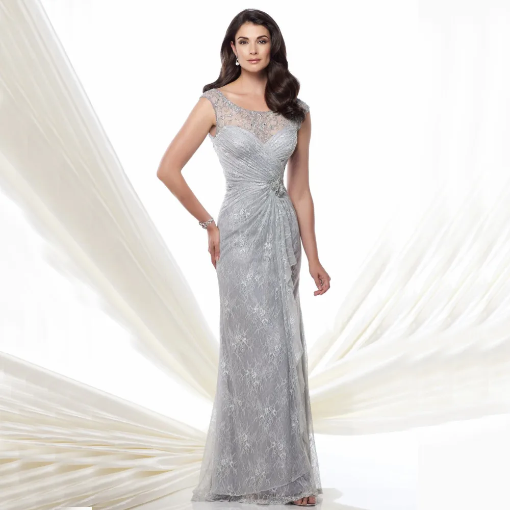 Wedding Silver Formal Dresses online buy wholesale silver formal dress from china elegant lace mermaid evening dresses long 2017 robe de soiree beading cap sleeve dresses