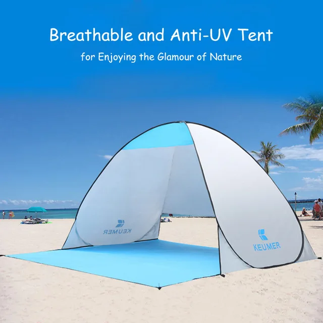

KEUMER 3-4 Person Quick Automatic Opening Single Canvas Tent Outdoor Camping Beach Pop Up Open UV-Protective Awning Tents