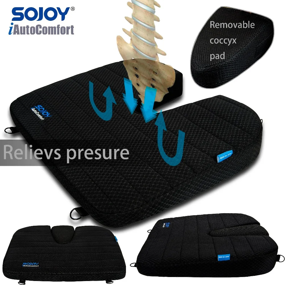 

Sojoy Multi-Function Car Seat Cushion Drivers Wedge Coccyx Support for Back, Hemorrhoids, Hip, Leg Pain Orthopedic Memory Foam
