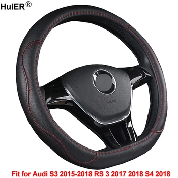 

HuiER D Shape Car Steering Wheel Cover PU Leather For Audi S3 2015 2016 2017 2018 RS 3 2017 2018 S4 2018 Anti-skid Car Protector