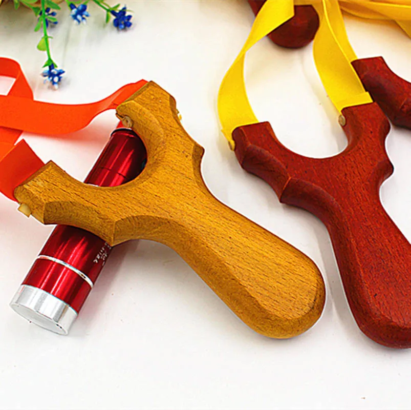 

Powerful Slingshot Wooden Catapult Safflower Pear Wood Slingshot Flat Rubber Band Outdoor Sports Slingshot for Hunting Shooting