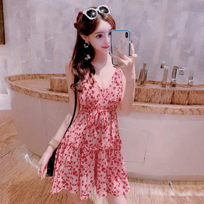 Women's Clothing dresses Backless red print vestidos de fiesta off shoulder summer dress fashion brand beach style chiffon new