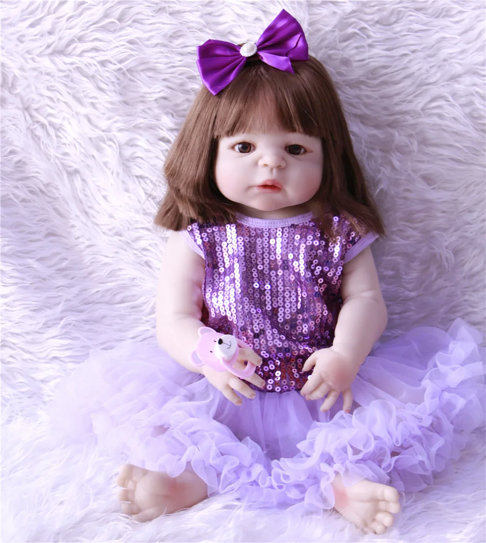 

Latest new 55cm Silicone Reborn Boneca rooted brown hair Baby Dolls For Princess Children Birthday Gift Bebes Reborn Dolls npk