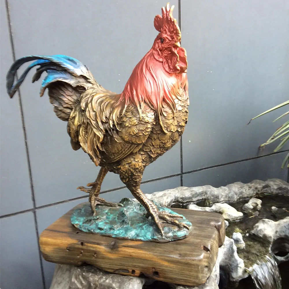 

Ancient boat wood base color bronze statue bronze Rooster animal ornaments Home Furnishing Decor furnishings gift
