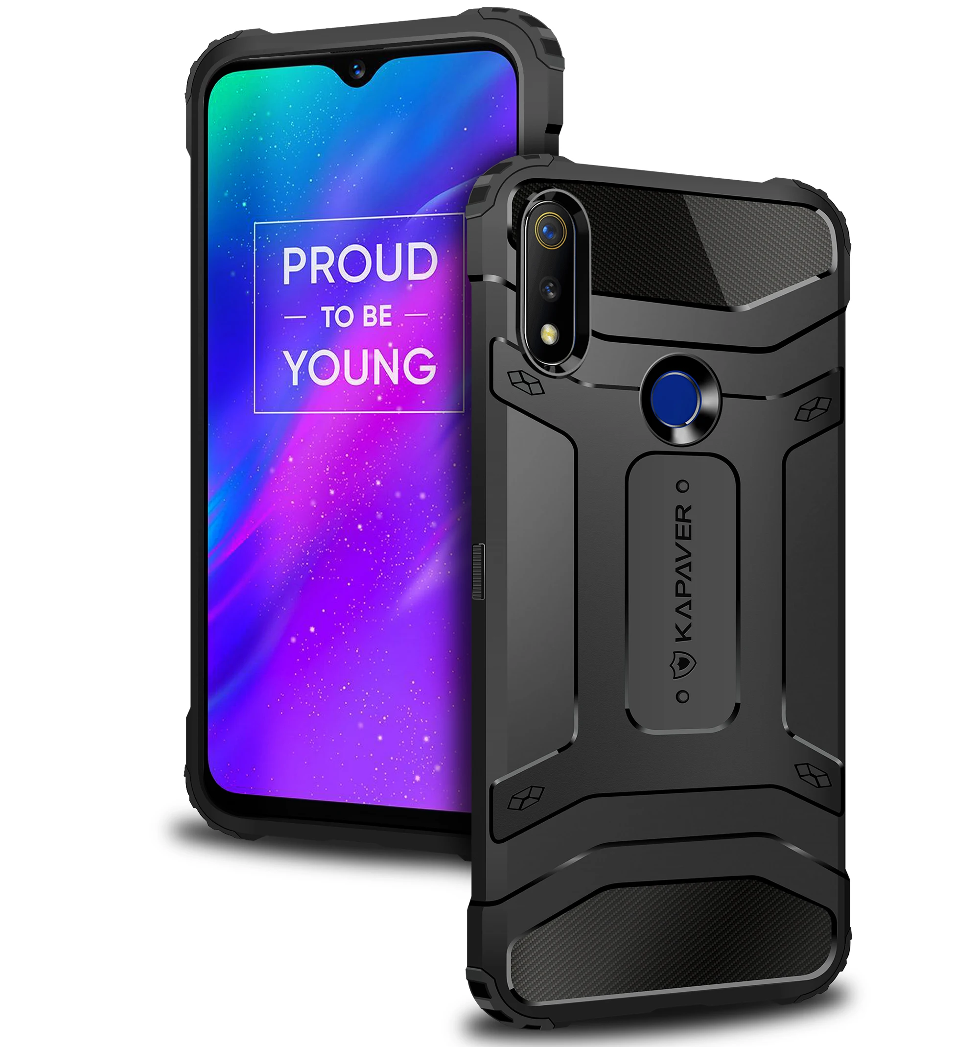 

KAPAVER® Oppo Realme 3 Pro Rugged Back Cover Case MIL-STD 810G Officially Drop Tested Solid Black Shock Proof Slim Armor