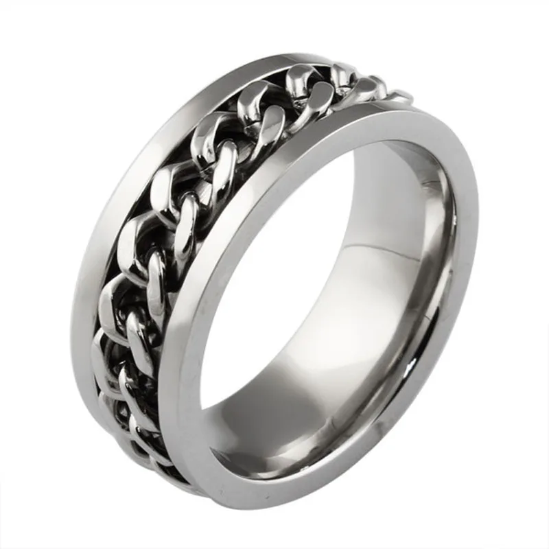 Top fashion spinner chains ring for men Silver Plated stainless steel