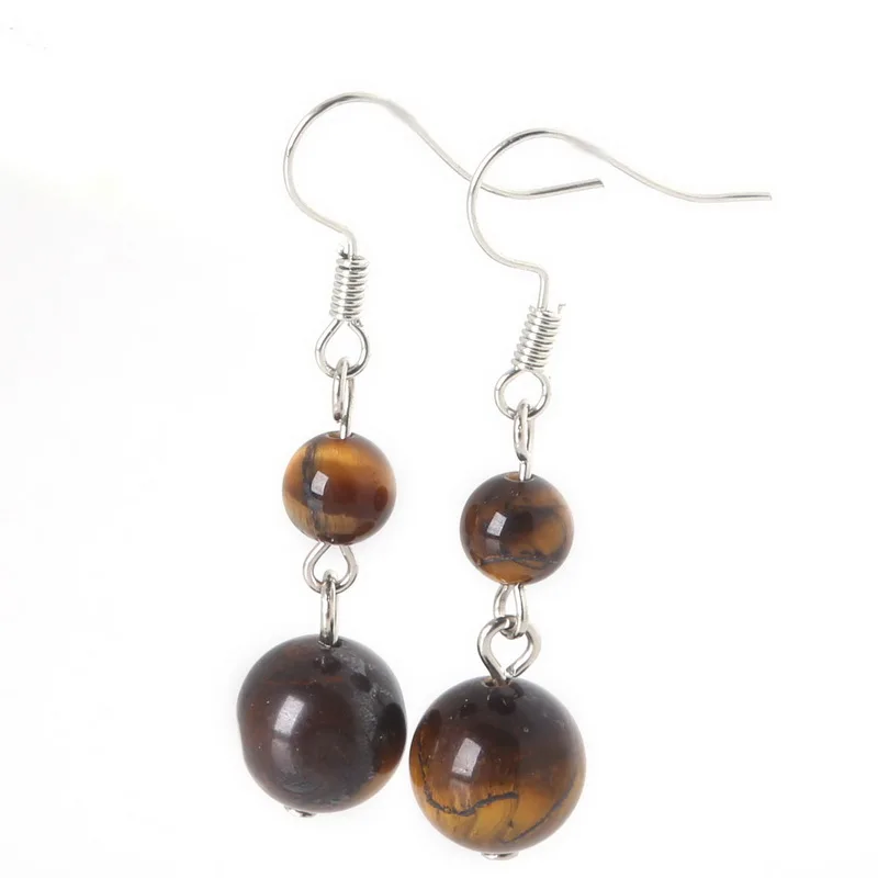 

New Fashion Earrings for Women Natural Tiger Eye Beads Stone Dangle Long Lady Earrings Jewelry