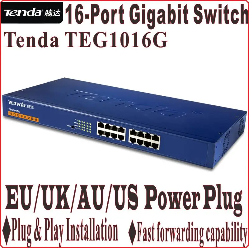 Сетевые коммутаторы Plug& Play Gigabit Скорость Tenda TEG1016G 10/100/1000 Мбит/с 16-Порты гигабитный коммутатор 32G переключатель мощности