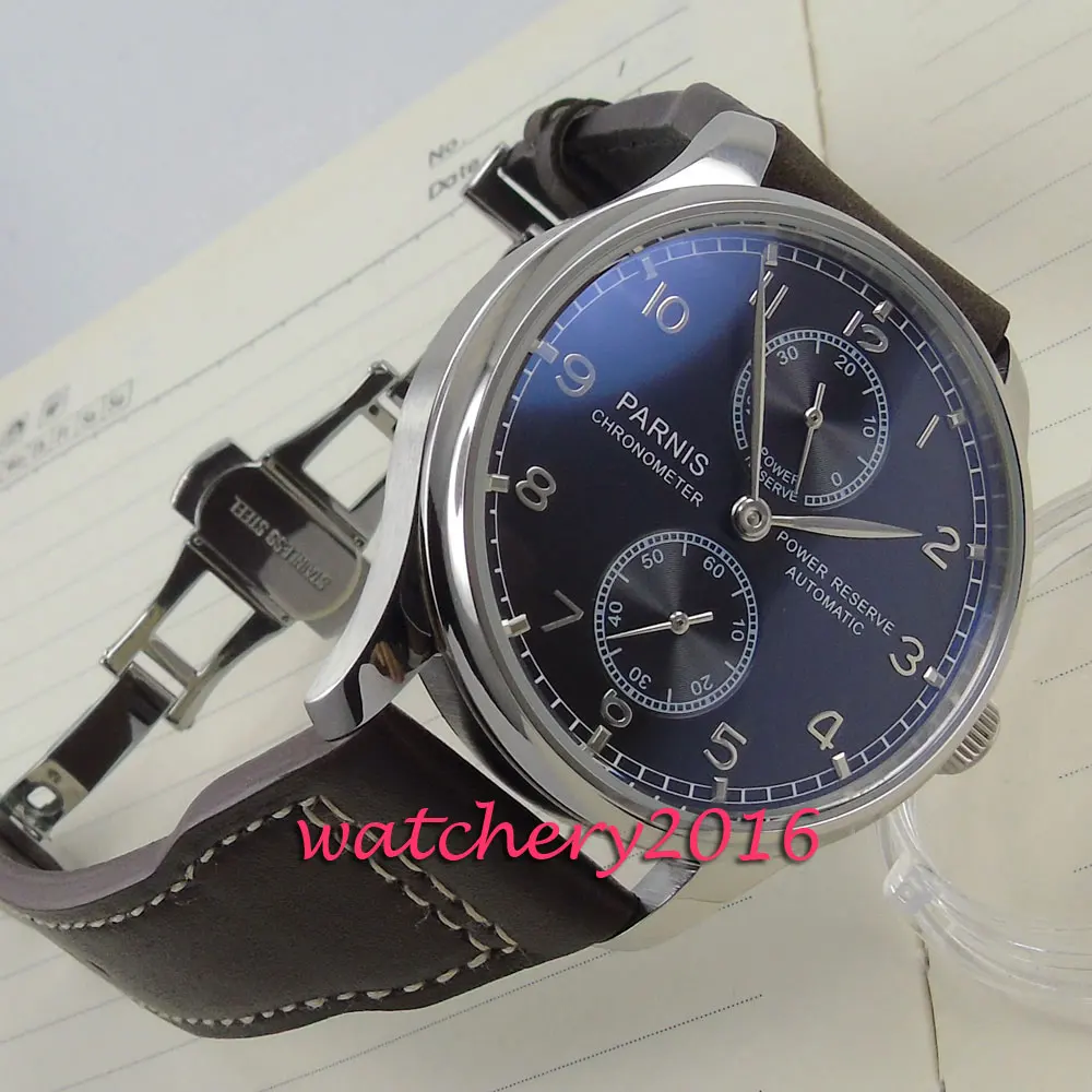

43mm black dial Leather Strap Chronograph Deployment power reserve Automatic Self-Wind movement Mechanical Mens Wristwatches