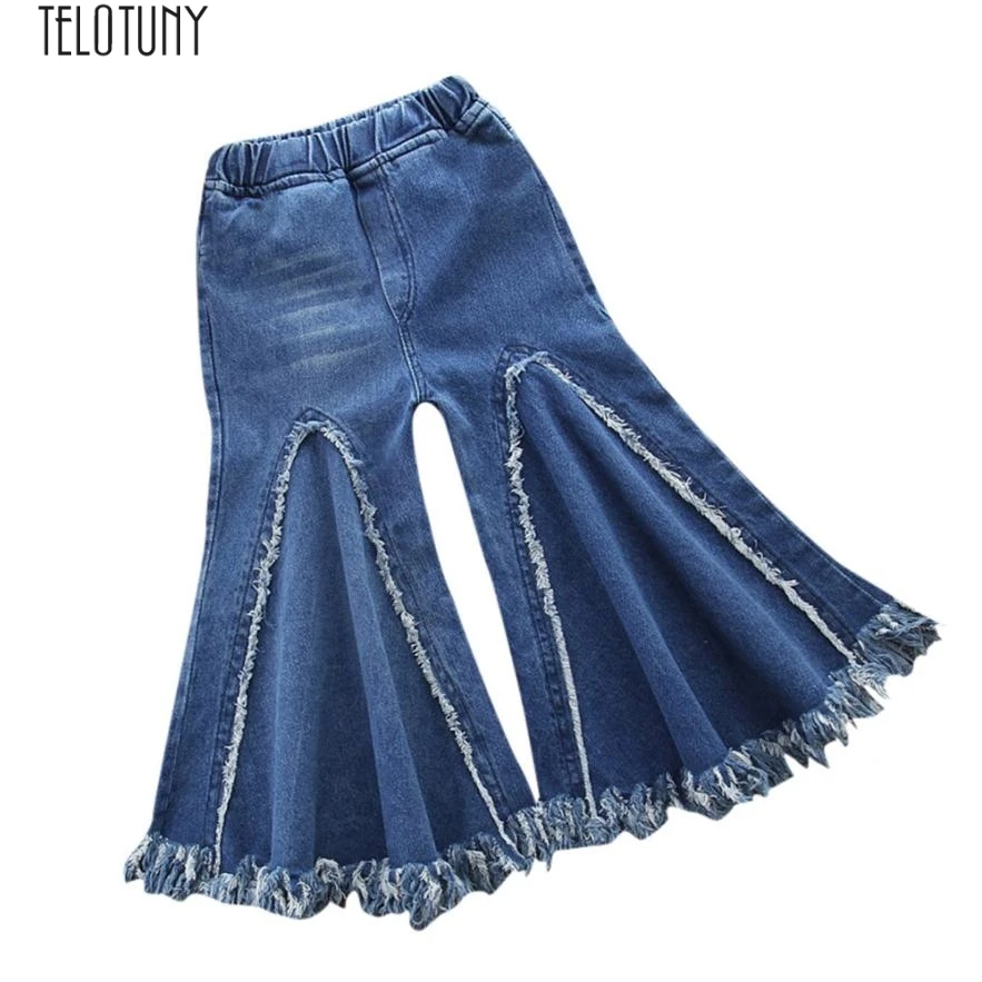 TELOTUNY Children Fashion trend denim flared pants Toddler Kids Baby Girls Boys Tassel Denim