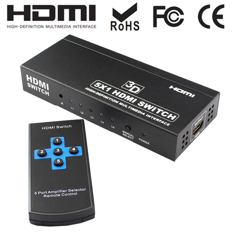 Коммутатор HDMI 5X1 5 портов hdmi 4K x 2K для различных источников с ИК беспроводным