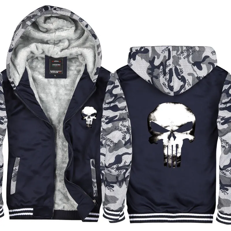 Fans Wear Unisex Winter The Punisher Printed Hoodie with Pocket At Night Casual Coat Movie Cosplay Costume Hoodies