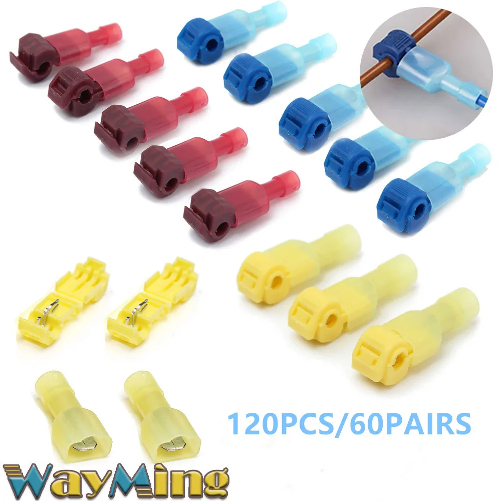 120PCS/60Pairs Male Spade & Lock Quick Splice Wire Connector Set Snap