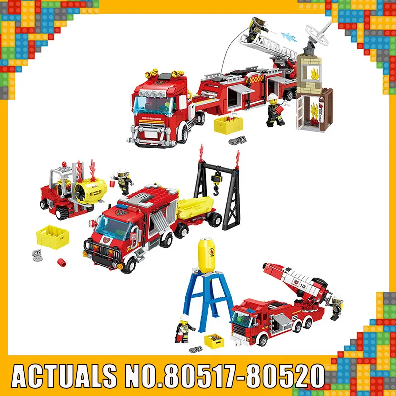 

KAZI Rescue Fire Fighting Truck Building Blocks Compatible With LegoINGLs City Firemen Figures Playmobil Bricks Toy for Children