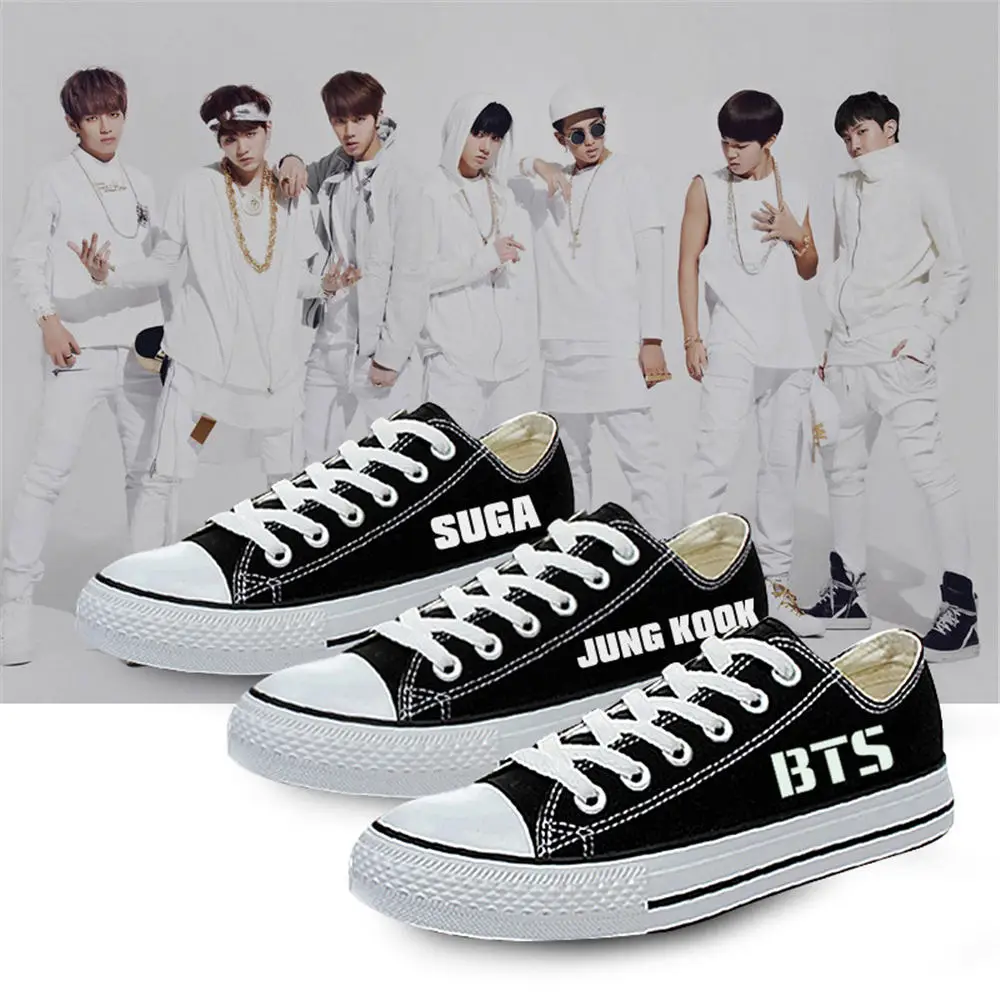 サイズ35,44 kpop bts 2016新しいファッションk,popファッションハンド描か白いキャンバス漫画印刷レジャー干潟低アッパーデザイン靴