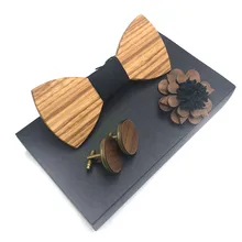 Деревянный лук галстук набор Мужская деревянная брошь и запонки Новое прибытие из полой древесины галстуки для мужчин свадебные костюмы деревянный галстук-бабочка галстук