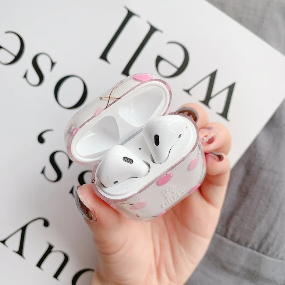 Pink Honey peaches Hard PC Crystal Cover Bag Cases Transparent Cherry Earphone Case for Apple AirPods 1 2 Wired Charging Box