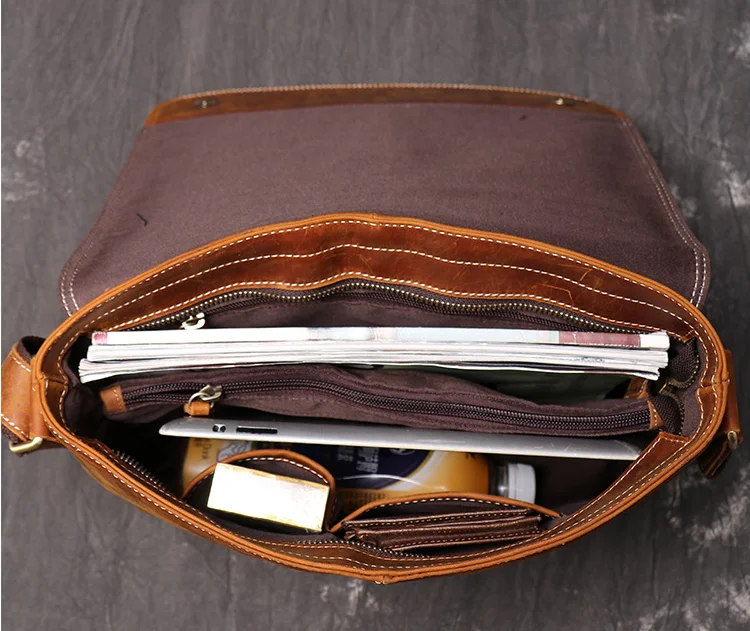 Vintage hombres Crazy Horse maletín de cuero genuino portátil Bolso de negocios alta capacidad estudiante cuero bolsos de hombro Bolso D838 - 4