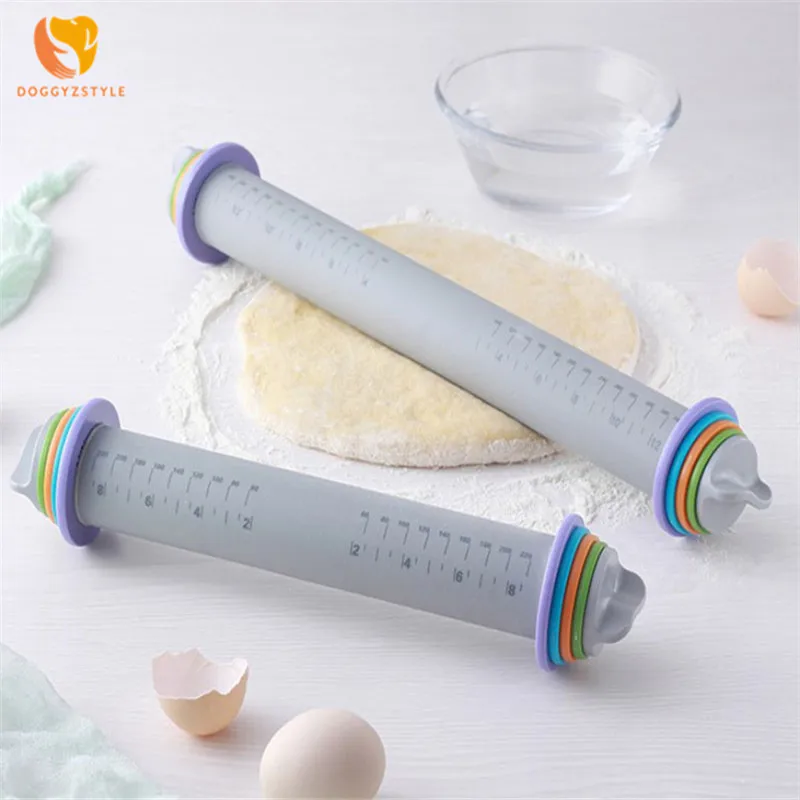 

Adjustable Rolling Pin Silicone Fondant Scale Cake Dough Roller Baking Noodles Tool Removable Thickness Rings Bakeware Gadget