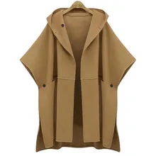 2017 Spring new large size ladies loose woolen trench hooded bat sleeve cape woolen jacket