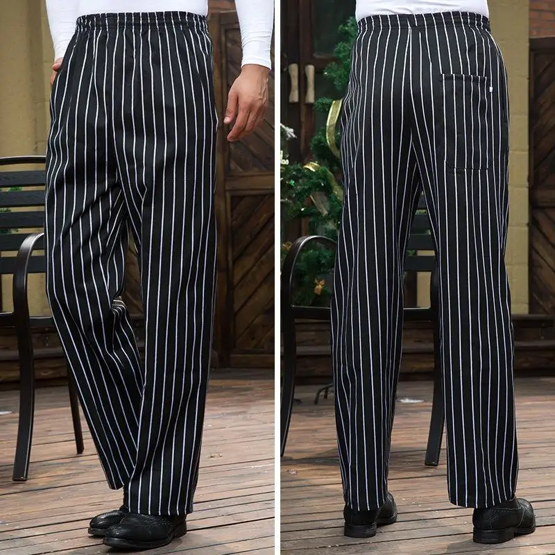 

Smart Casual Men Pants Restaurant Cook Chef Waiter Trousers Vertical Striped Pants Gray Trousers Restaurant Uniform