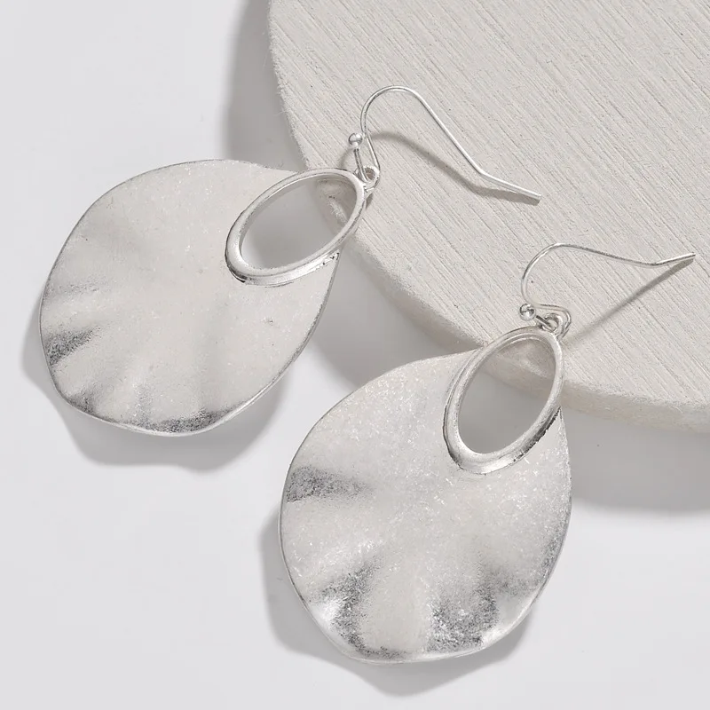 

ZWPON 2018 New Silver Handmade Hammered Teardrop Dangle Earrings for Women