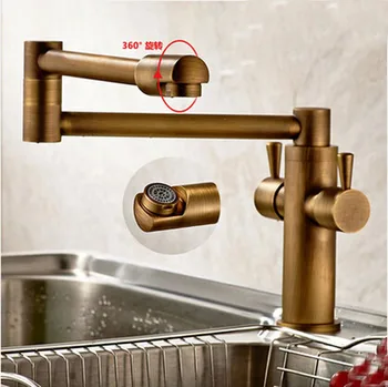 

Solid Brass Kitchen Faucet Antique& Chrome Finish Faucet Single Lever One Hole Swivel 360 Degree Tap