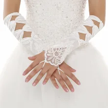 Vivian's Bridal Лидер продаж дизайн кружевные перчатки без пальцев Длина запястья пятнистые белые свадебные перчатки для свадьбы