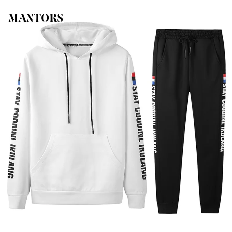 

2019 New Men Set Casual Tracksuit Spring Men's Sportswear Solid Hooded Sporting Suit Male Sweatshirts+Pants 2PCS Sets Printing