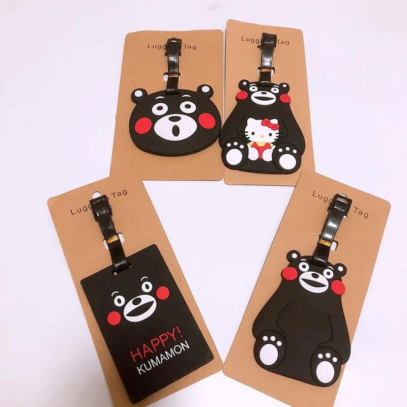 Kumamon черный медведь бирки на багаж из ПВХ Подвески Портативный Дорожная этикетка чемодан ID адрес держатель теги Аниме Новый-горячий унисекс